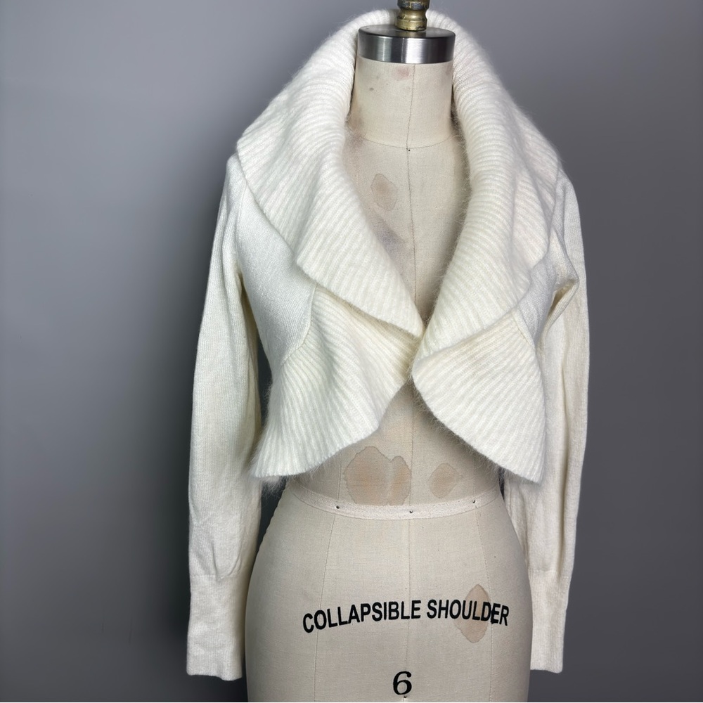 White House Black Market Cream Ruffle Cardigan Sweater NWT